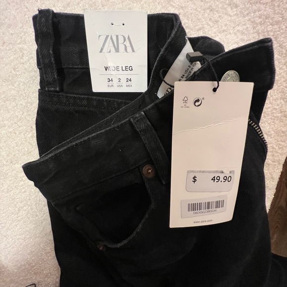ZARA I High rise. Wide leg. Black denim pants - Picture 3 of 5